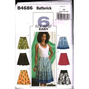 Butterick B4686 Sewing Pattern Misses Skirts Flared Pleated Sizes 6-10 Easy CUT